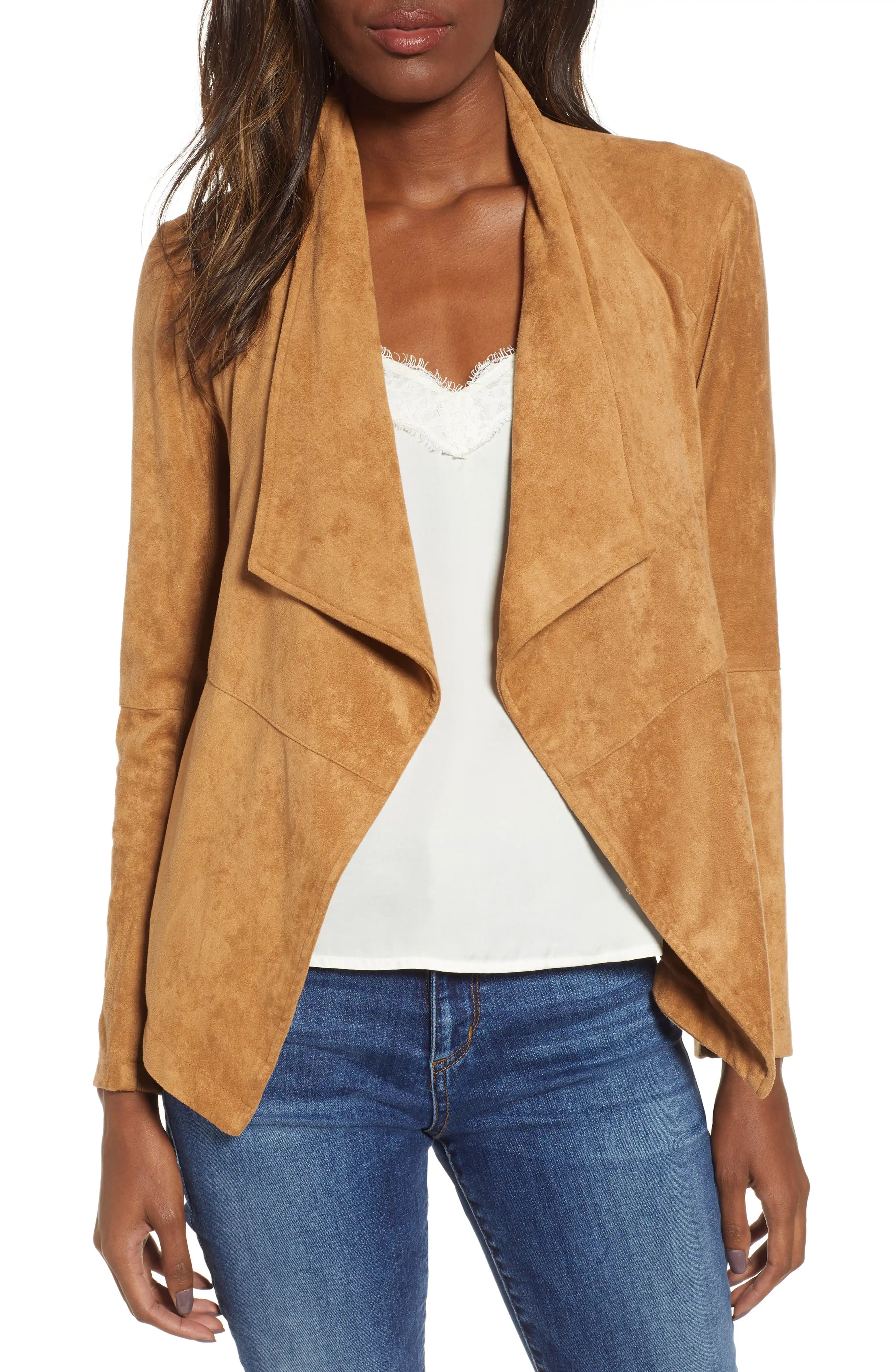 Nicholson Faux Suede Drape Front Jacket | Nordstrom