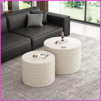 Space-Saving Modern Beige Coffee Table Set with Honeycomb Design, Easy-Clean MDF 2-Piece Living Room Table | Wayfair North America