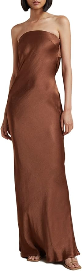 Women Newspaper Print Tube Midi Dresses Hollow Out Off Shoulder Bodycon Maxi Dresses Strapless Se... | Amazon (US)