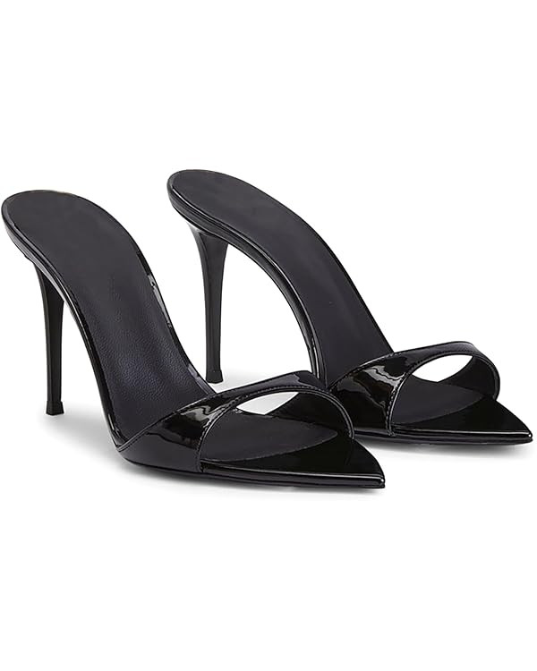 Women'S Leather Pointed Open Toe Stiletto Sandals Fashionable Slip-On High Heel Dress Mule Sandal... | Amazon (US)