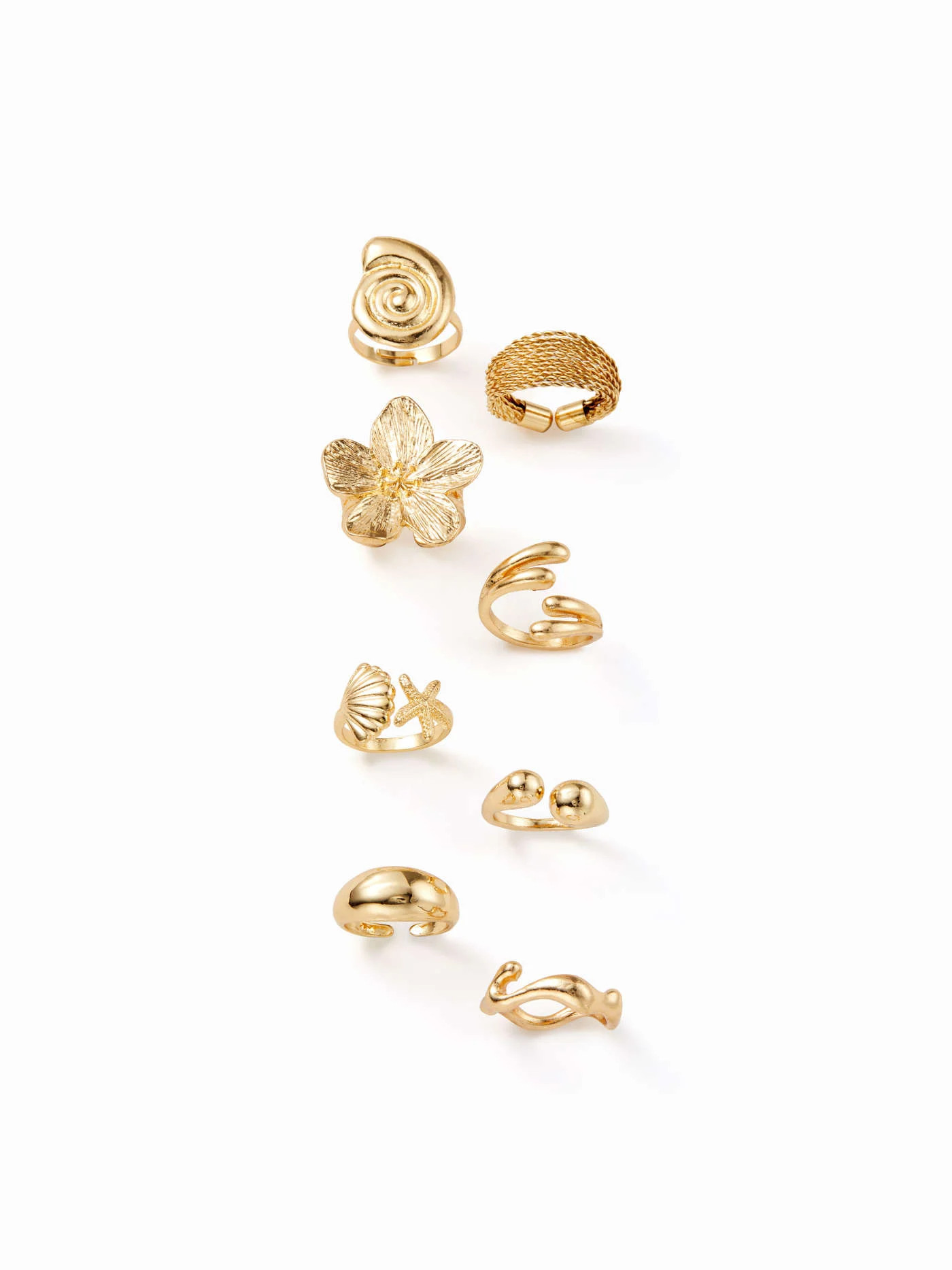 8 PCS SHELL & STARFISH & FLORAL RING SET For Daily Casual | Cider