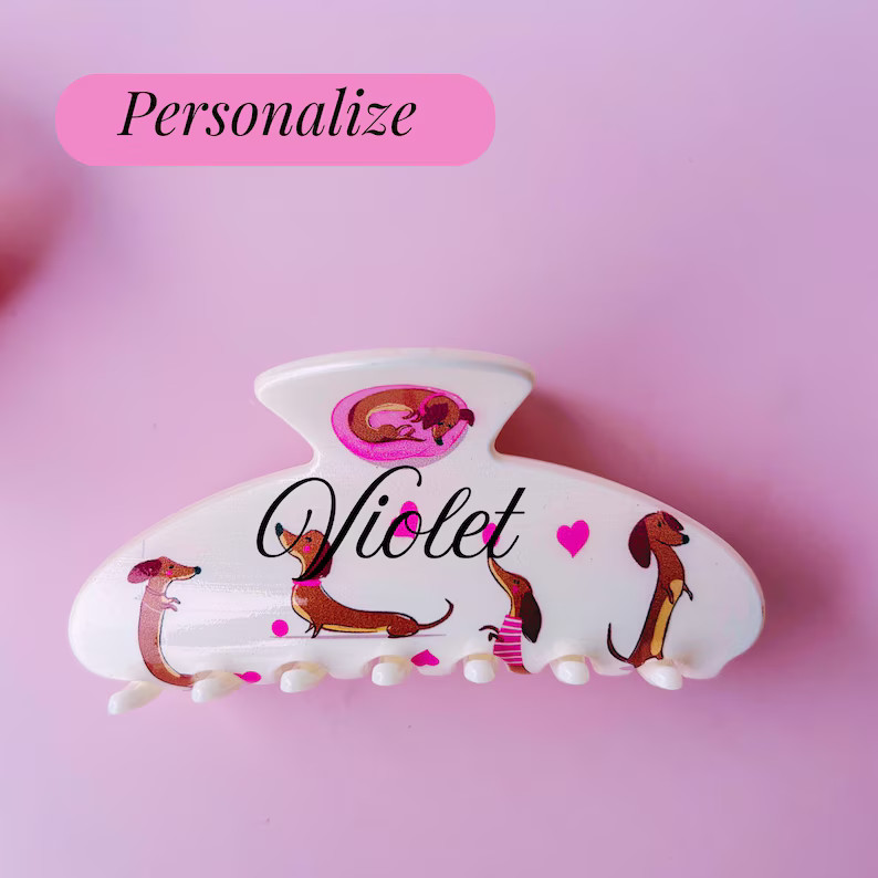 Dog Hair Clip Dog Lover Gift for Girl Cute Hair Accessory Unique Dachshund hairclip Pink Heart Ba... | Etsy (US)