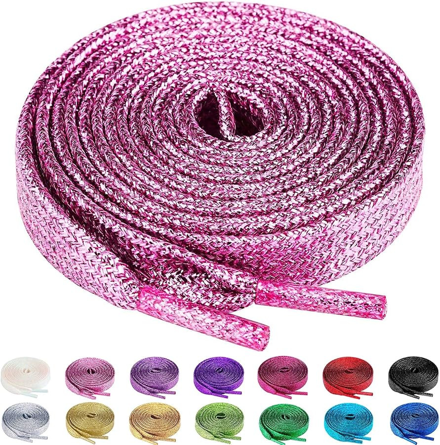 Olukssck 2 Pairs Flat Glitter Shiny Metallic Shoe Laces, Colorful Sequin Shoelaces | Amazon (US)