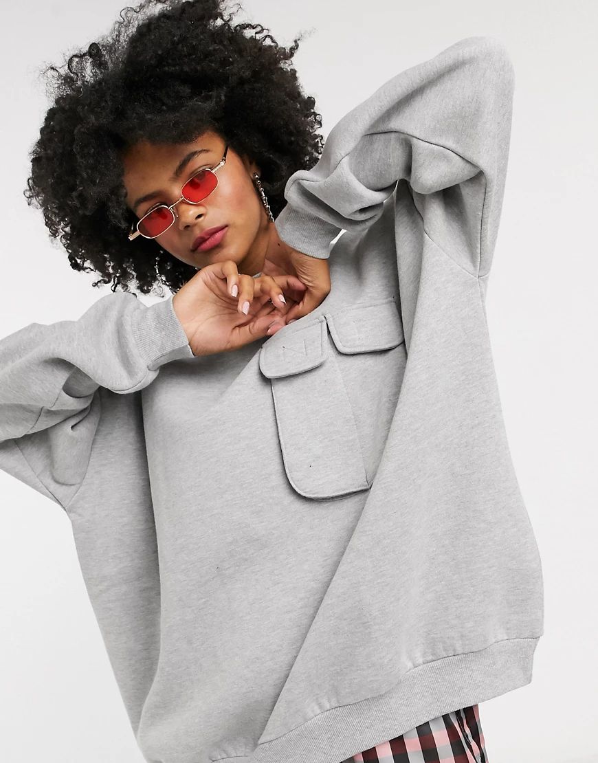 The Ragged Priest grey sweatshirt with utility front pocket | ASOS (Global)