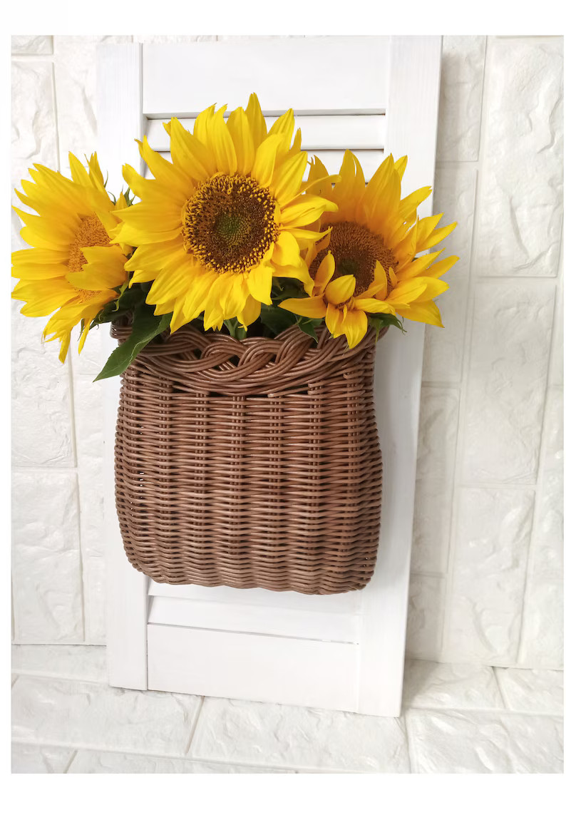 Basket on the Door. Round Flower Basket. Brown Wicker Basket, Front Door Decoration. Hanging Bask... | Etsy (US)