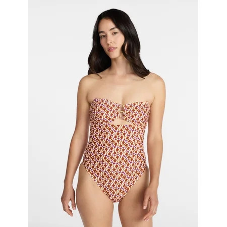 Time and Tru Women's and Women's Plus Cut Out Bandeau One Piece Swimsuit, Sizes XS-3X | Walmart (US)