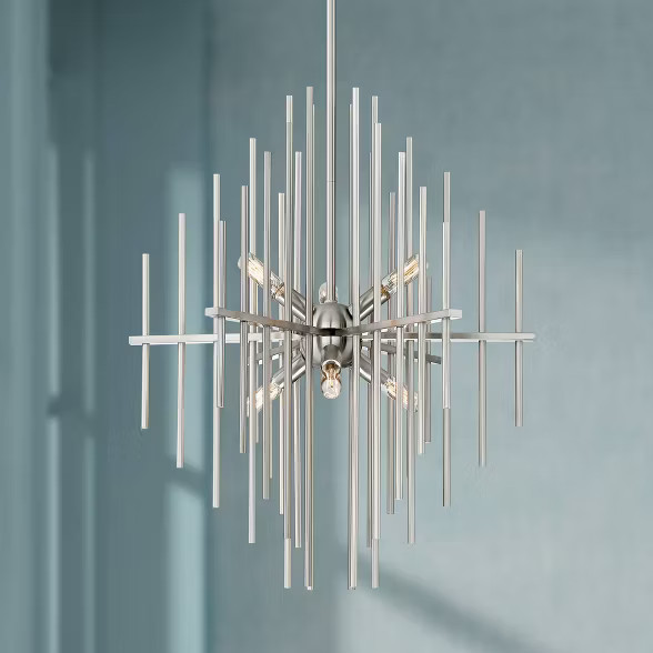 Possini Euro Design Brushed Nickel Chandelier 20" Wide Mid Century Modern Metal Rod 6-Light Fixtu... | Target