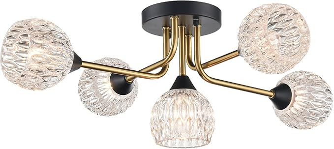 Modern Crystal Ceiling Light Fixture Contemporary 5-Lights Sputnik Chandelier Black and Gold Indu... | Amazon (US)