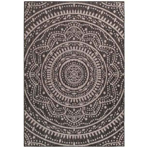 Mainstays Gray Global Medallion Indoor Outdoor Area Rug 7'10"x10' Olefin | Walmart (US)