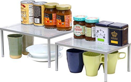 SimpleHouseware Expandable Stackable Kitchen Cabinet and Counter Shelf Organizer, Silver | Amazon (US)