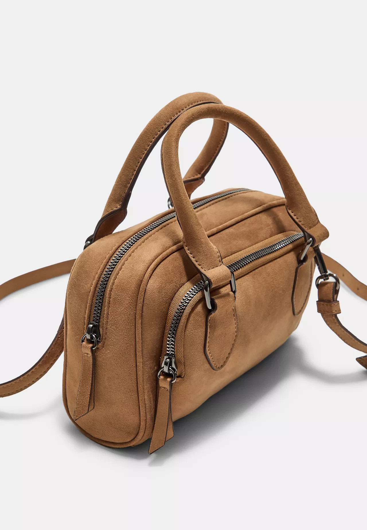 Faux suede bowling bag with zip - Women's fashion | Stradivarius United Kingdom | Stradivarius (UK)