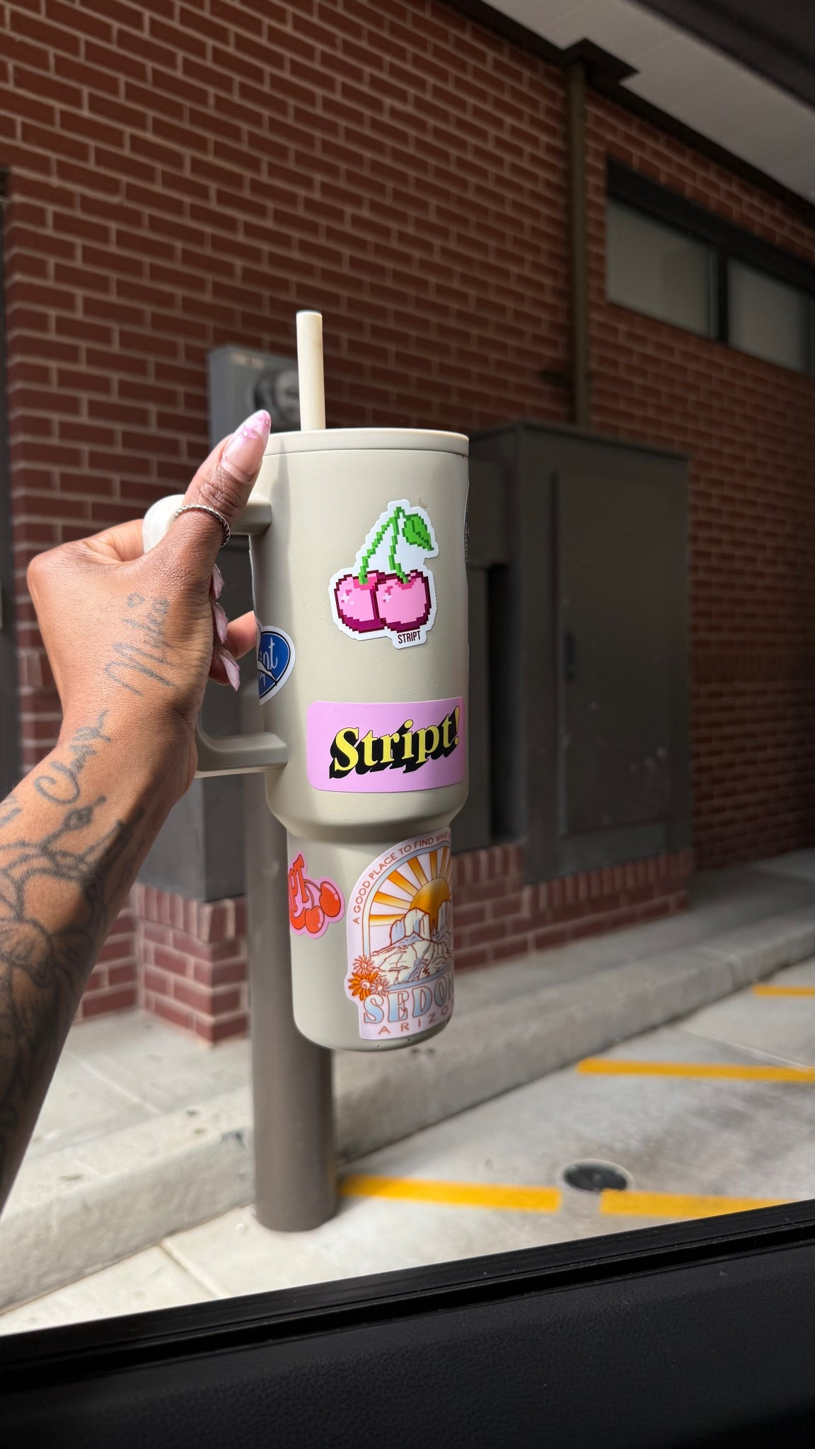 I prefer this over my Stanley… no spills! Stickers are from STRIPT & other random places 