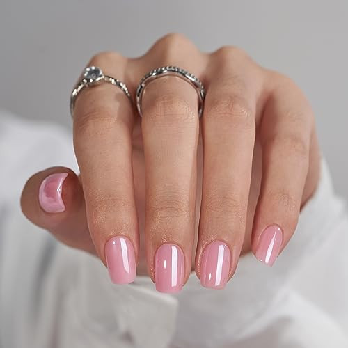 BTArtbox Press On Nails Short - Square Press On Nail, Pink Chrome Nail Tips Glue On Nails with Nail Glue, Reusable Stick On Nails in 16 Sizes - 32 Soft Gel Fake Nails Kit, Lotus Glazed | Amazon (US)