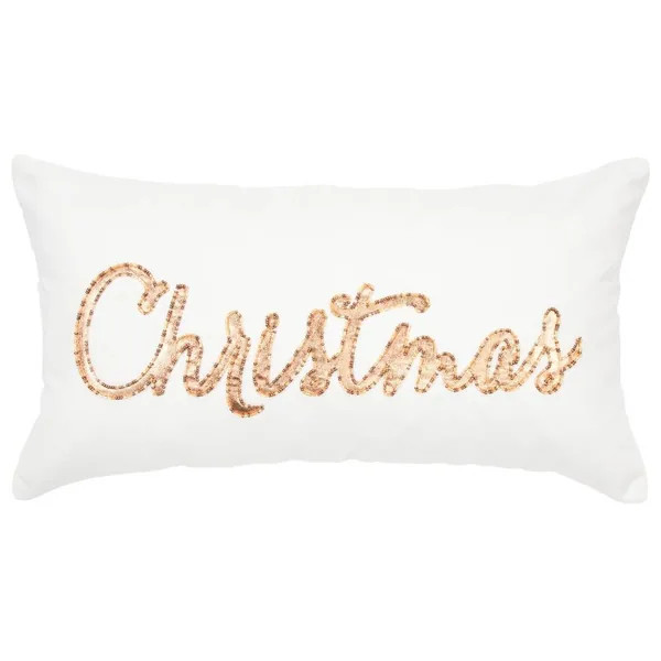 Rizzy Home Christmas Ivory/Rose Copper Decorative Poly Filled Pillow - 11"x21" | Bed Bath & Beyond