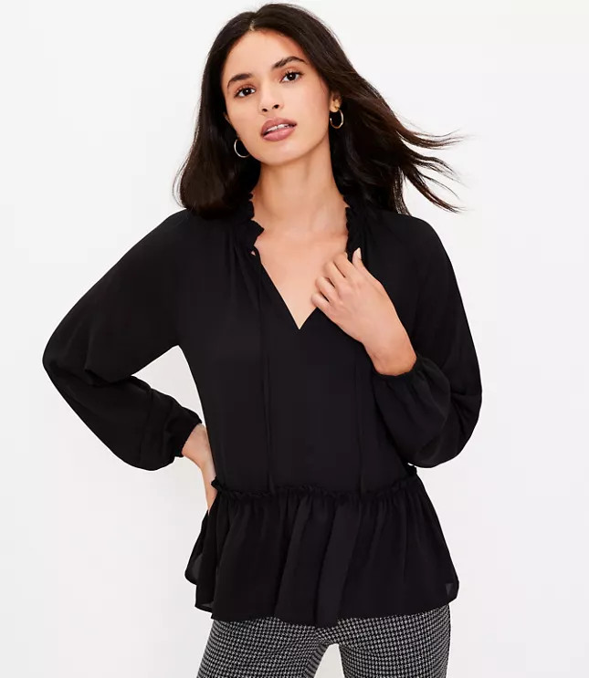 Tie Neck Peplum Blouse | LOFT
