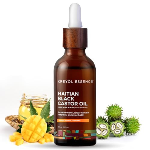 Kreyol Essence - Haitian Black Castor Oil for Skin and Hair, Glass Bottle - Cold Pressed, Hexane Free, Fuller-Looking Hair, Natural Humectant, Mango Papaya & Coconut, 3.4 Fl Oz | Amazon (US)