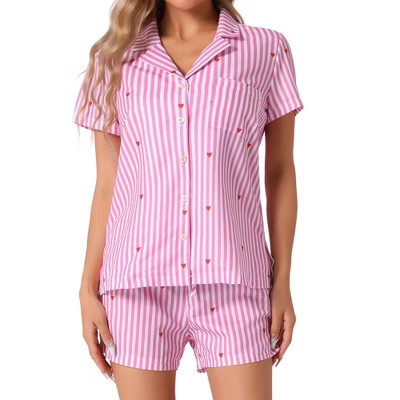 INSPIRE CHIC Women's Short Sleeve Button Up Top and Shorts Loungewear Pajamas Set 2 Pcs Pink X-Large | Target