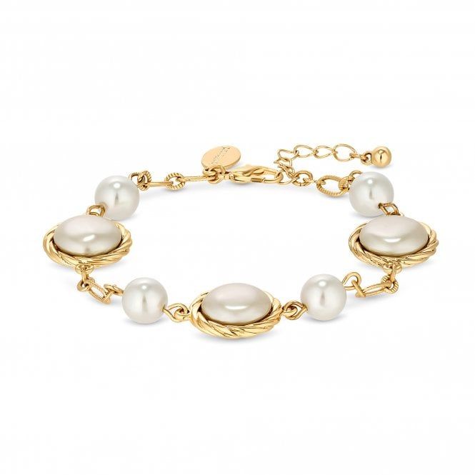 Gold Plated Polished And Pearl Bracelet | Jon Richard