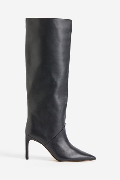 Knee-high heeled leather boots | H&M (UK, MY, IN, SG, PH, TW, HK)