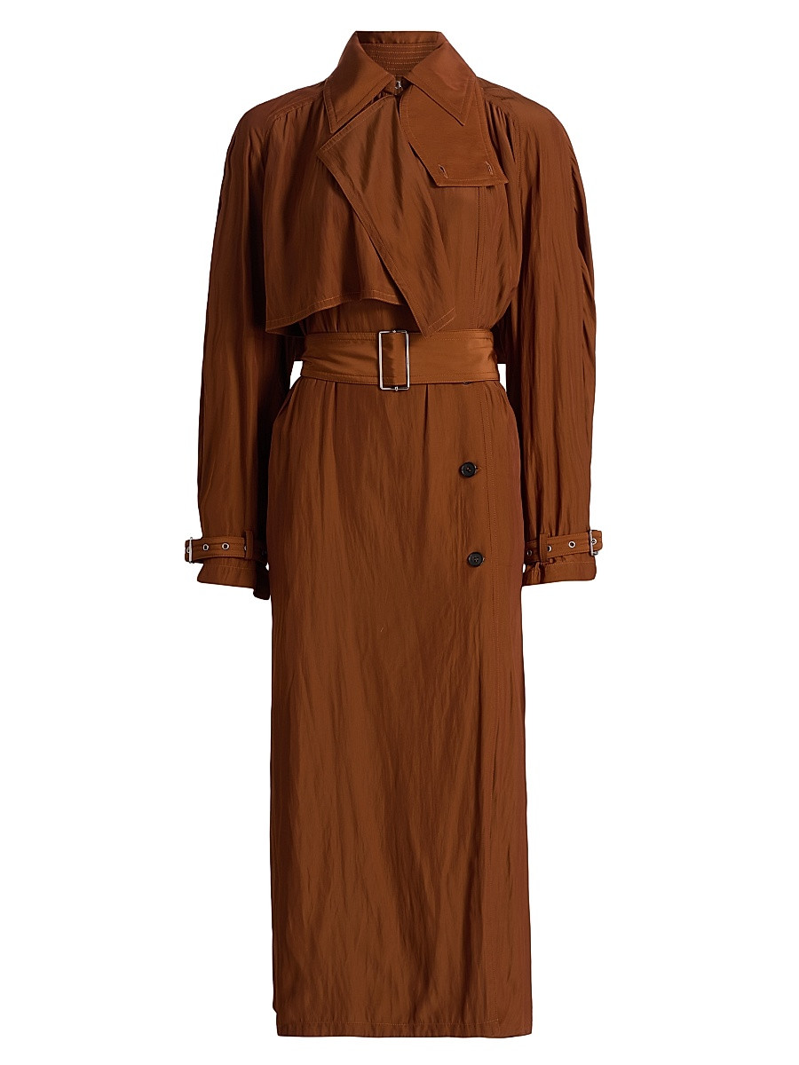 Women's Satin Belted Trench Coat - Chestnuts - Size 6 | Saks Fifth Avenue