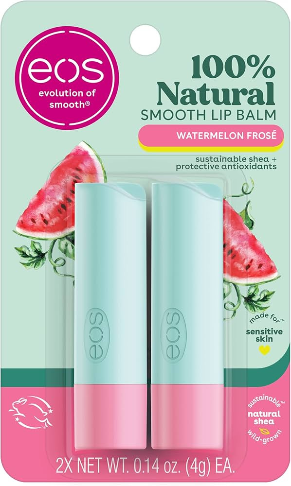 eos 100% Natural Lip Balm, Watermelon Frosé, All-Day Moisture, Lip Care Products, 0.14 oz, 2-Pac... | Amazon (US)