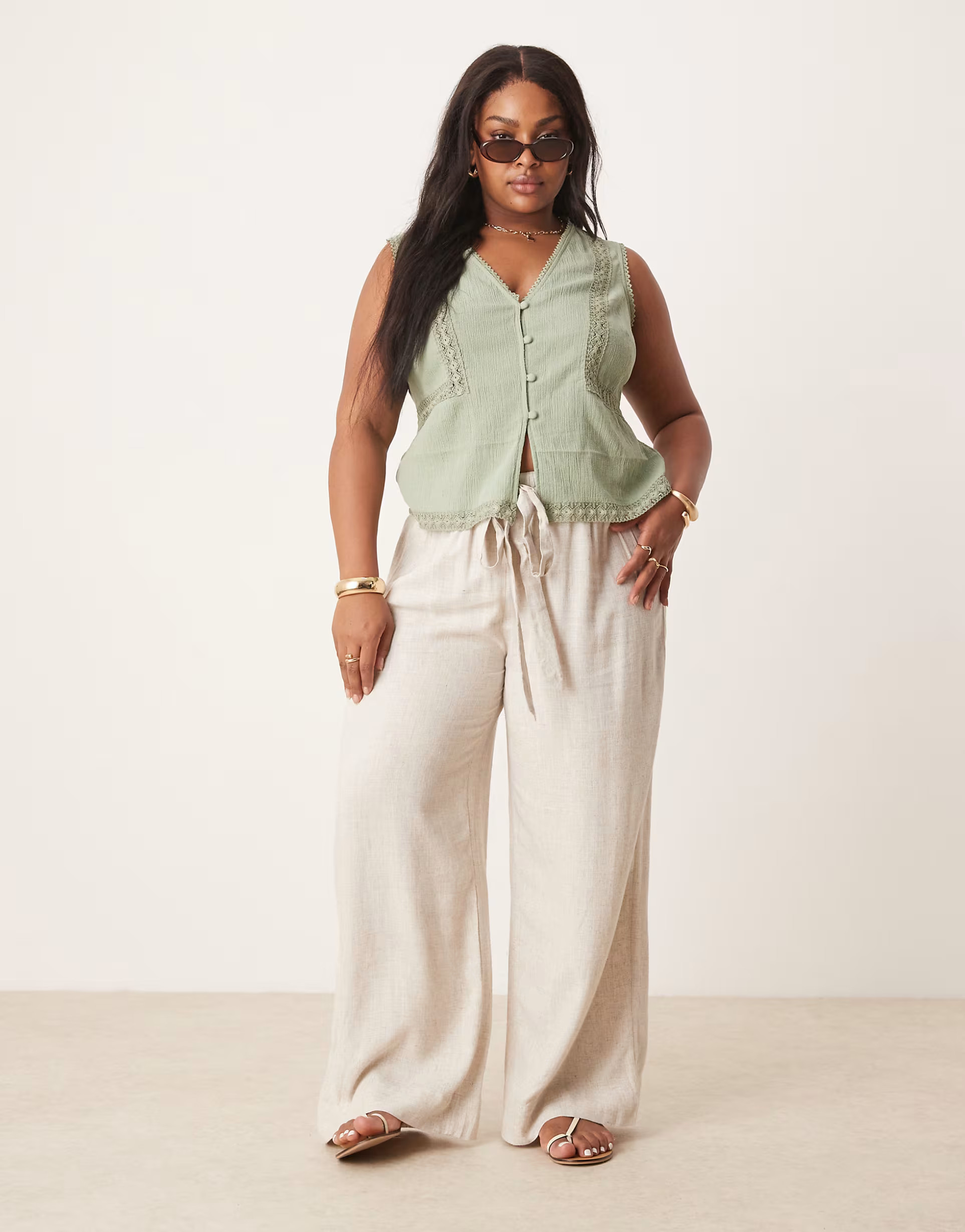 ASOS DESIGN Curve lace trim vest in sage | ASOS | ASOS (Global)