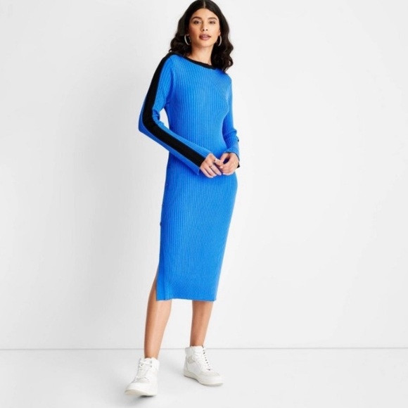 Future Collective Kahlana Barfield Brown Women's Sweater Midi Dress Small Blue S | Poshmark