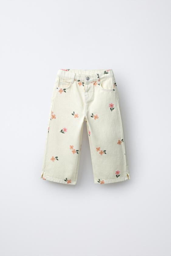 Zara - Embroidered Floral Culottes - Ecru - 2 Years (36,2 Inches) - Kids | Zara US