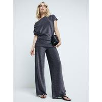 Metallic Wide Leg Trouser - Black | Very (UK)