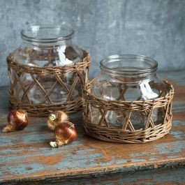 Basket Wrapped Glass Jar Vase | Antique Farm House