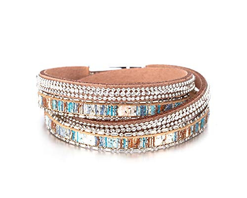 Amazon.com: Fesciory Leather Wrap Bracelets for Women, Boho Leopard Multi-Layer Crystal Beads Cuf... | Amazon (US)