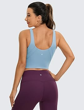 CRZ YOGA Butterluxe Womens V Neck Longline Sports Bra - Padded Workout Crop Tank Top with Built i... | Amazon (US)
