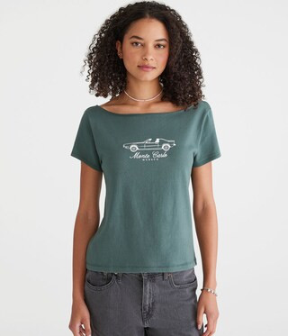 Seriously Soft Monte Carlo Off-The-Shoulder Vintage Fit Graphic Tee | Aeropostale