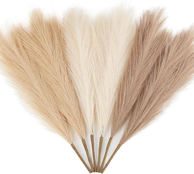 ZIFTY 6-Pcs 17" Pampas Grass Faux Pompas Fluffy Artificial Fake Flower Boho Decor for Vase Filler... | Amazon (US)