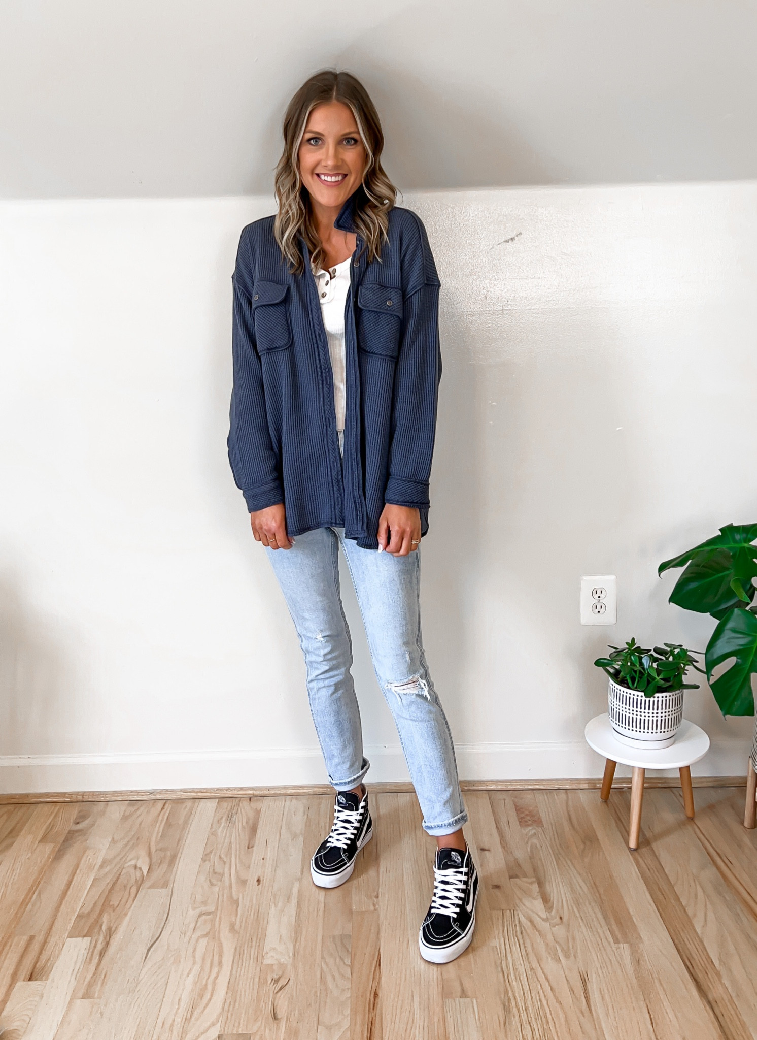 Casual fall outfit idea 

Waffle top- S 
Henley- S 
Jeans- 0/25 regular 

#LTKsalealert #LTKunder100 #LTKunder50