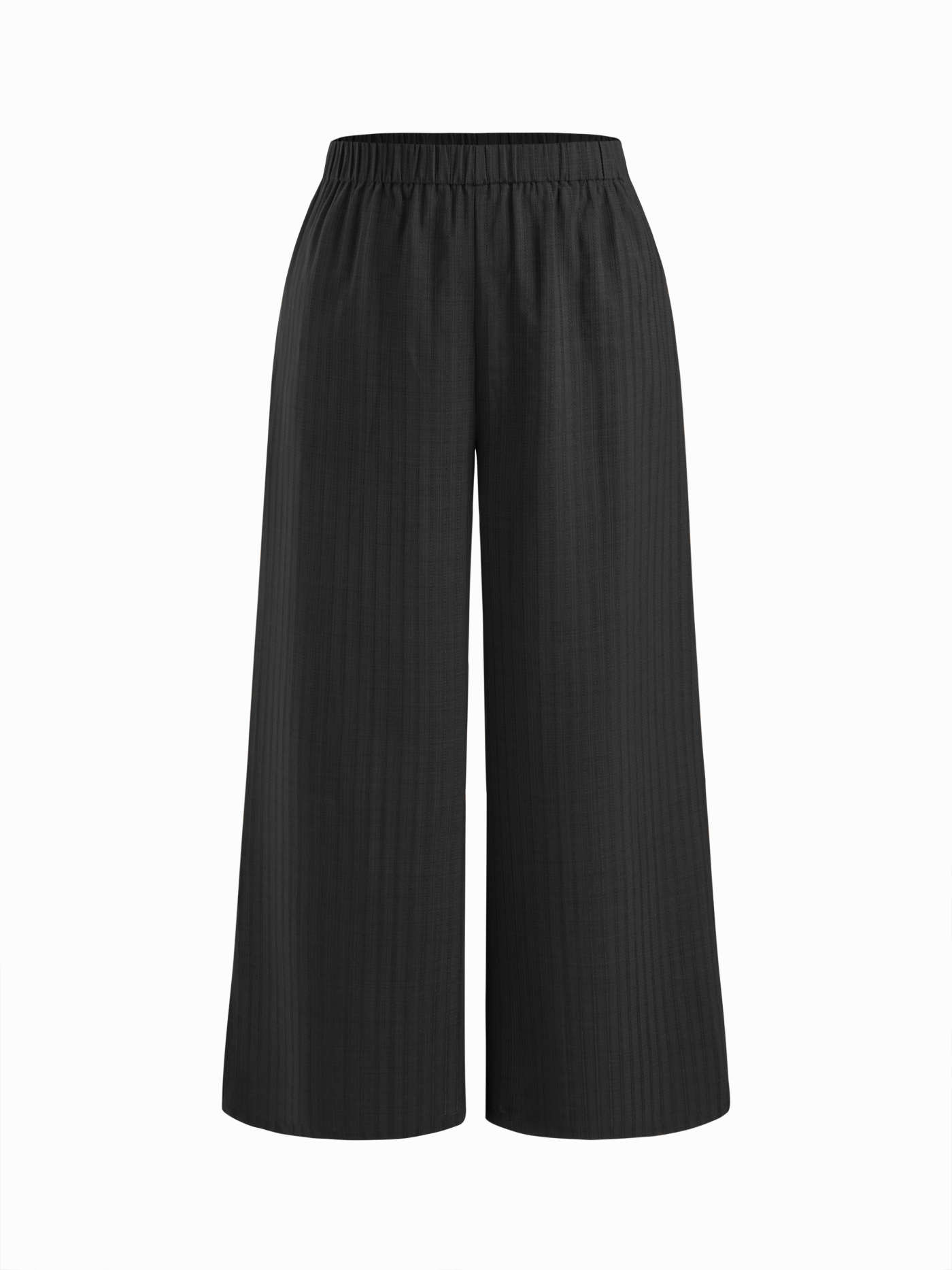 Woven Mid Rise Texture Elastic Waist Straight Leg Trousers Curve & Plus For Work | Cider