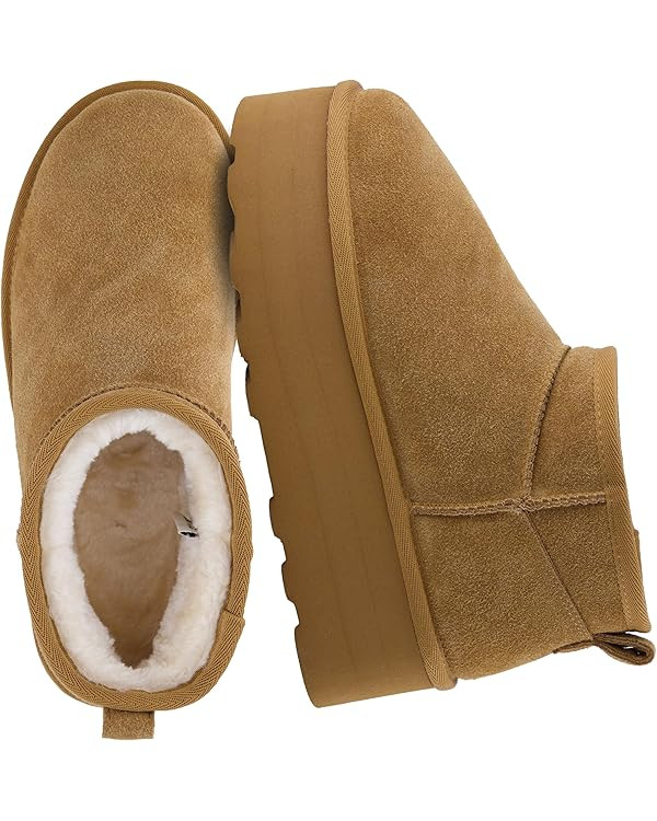 CUSHIONAIRE Hippy Women’s Platform Ankle Boots – Genuine Suede, Faux Fur Lining, Cozy Winter ... | Amazon (US)