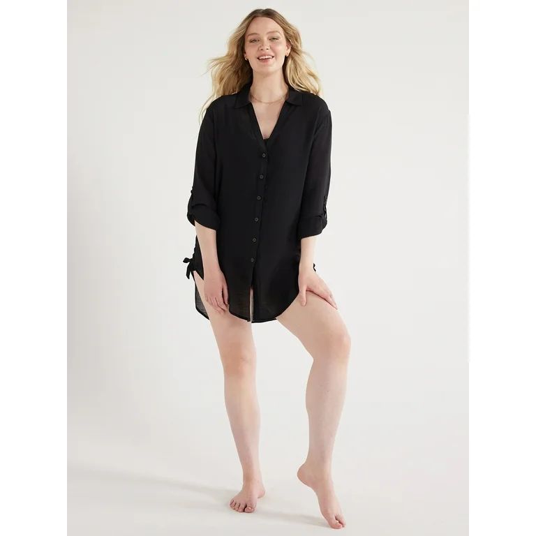 Time and Tru Women's and Women's Plus Shirt Coverup with Long Sleeves, Sizes XS-2X | Walmart (US)