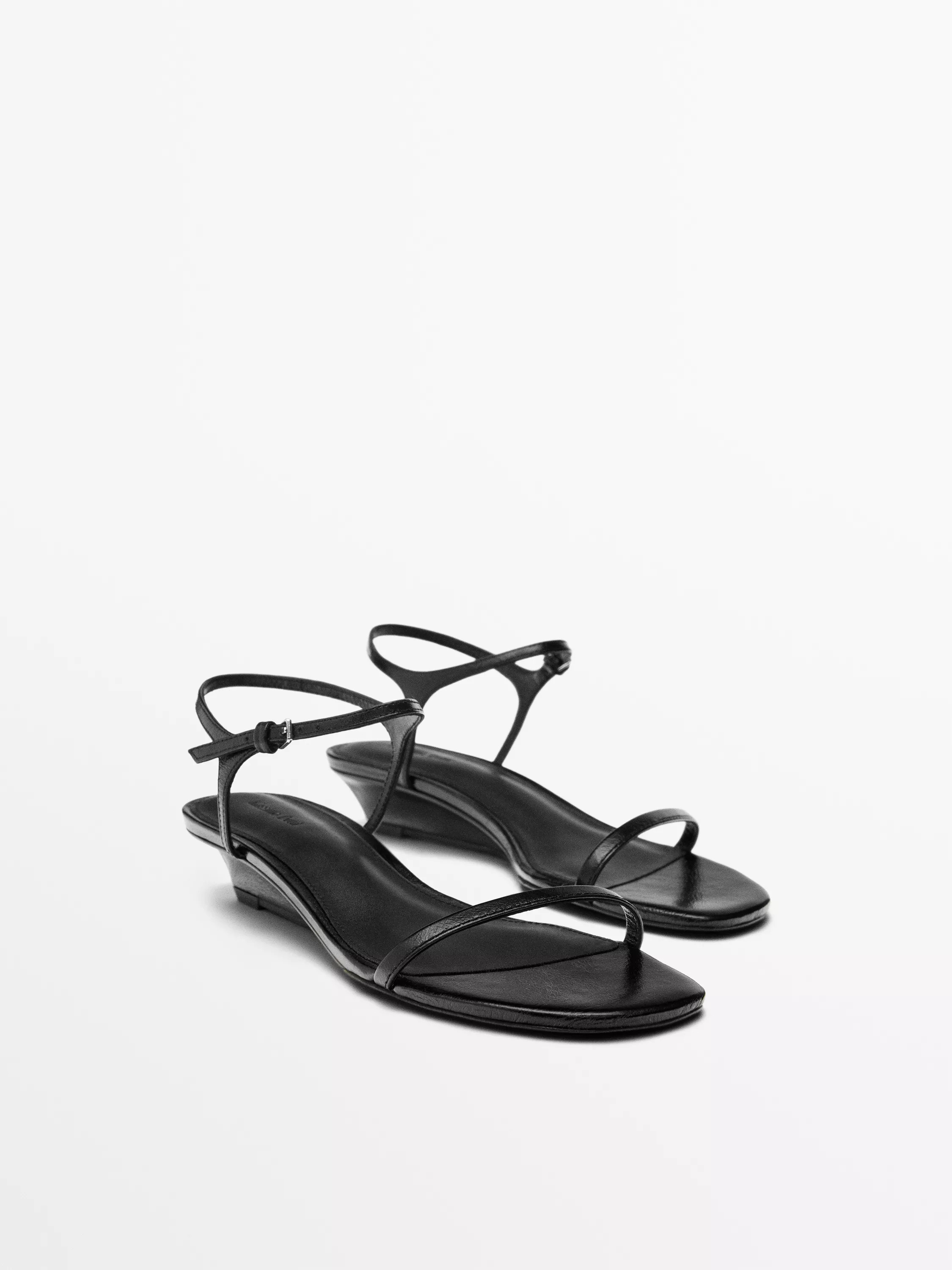 STRAPPY LEATHER MID-WEDGE SANDALS | Massimo Dutti UK