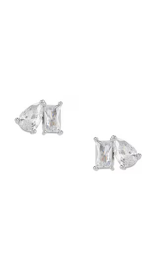 Cz Teardrop X Baguette Stud Earring in Silver | Revolve Clothing (Global)