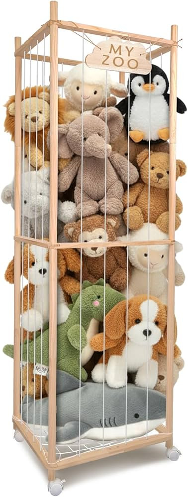 Stuffed Animal Storage Zoo with Wheels, 64" Wooden Large Stuff Animals Plushies Holder Toy Organi... | Amazon (US)