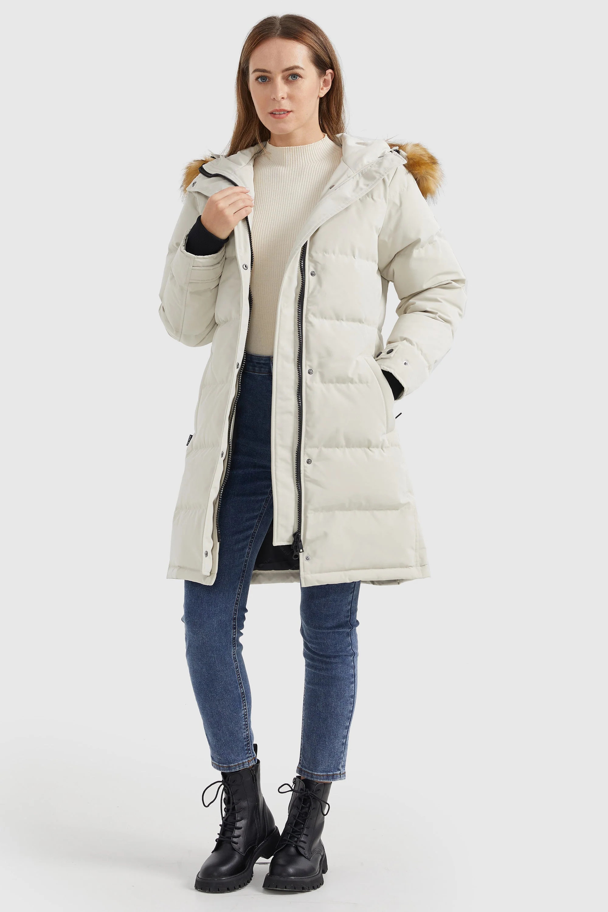 Orolay Women's Windproof Puffer Fur Hooded Down Coat | Orolay