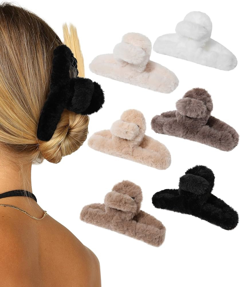 AWAYTR Plush Clip - Hair Clip, 6 Pcs Rectangular Cute Hair Clips for Women, Large Hair Barrettes ... | Amazon (US)