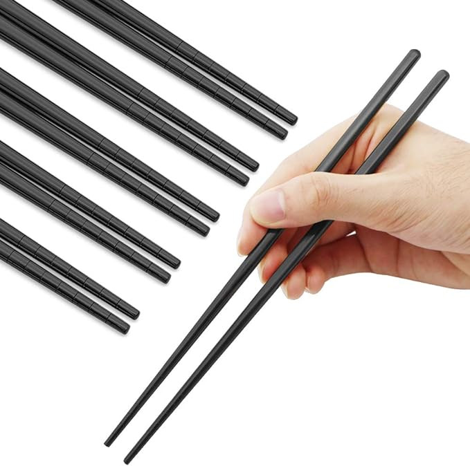 MUYOS Stainless Steel 5 Pairs Reusable Chopsticks, Black, 304 Metal, Dishwasher Safe, Lightweight... | Amazon (US)