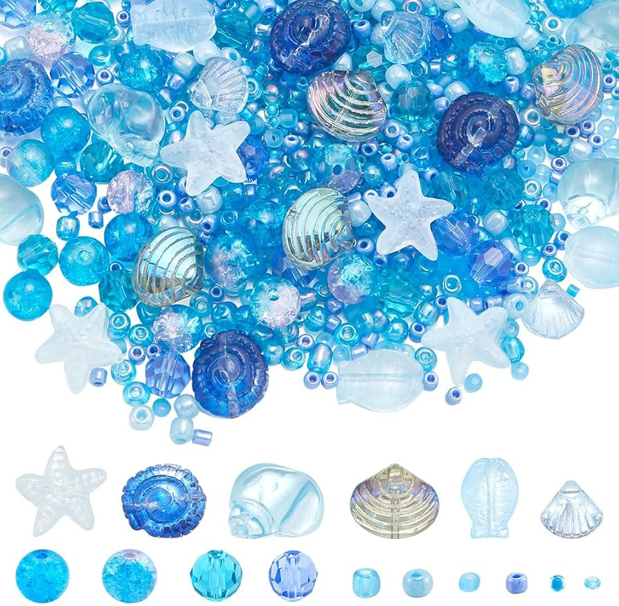SUNNYCLUE 1 Box About 3000Pcs Blue Ocean Beads Kit Summer Glass Beads Bulk Cute Small Cyan Hawaii... | Amazon (US)