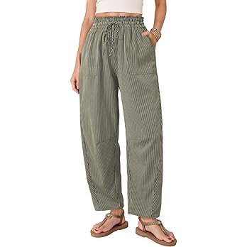 Dokotoo Women's Striped Barrel Casual Pants High Waisted 2026 Elastic Drawstring Trousers | Amazon (US)