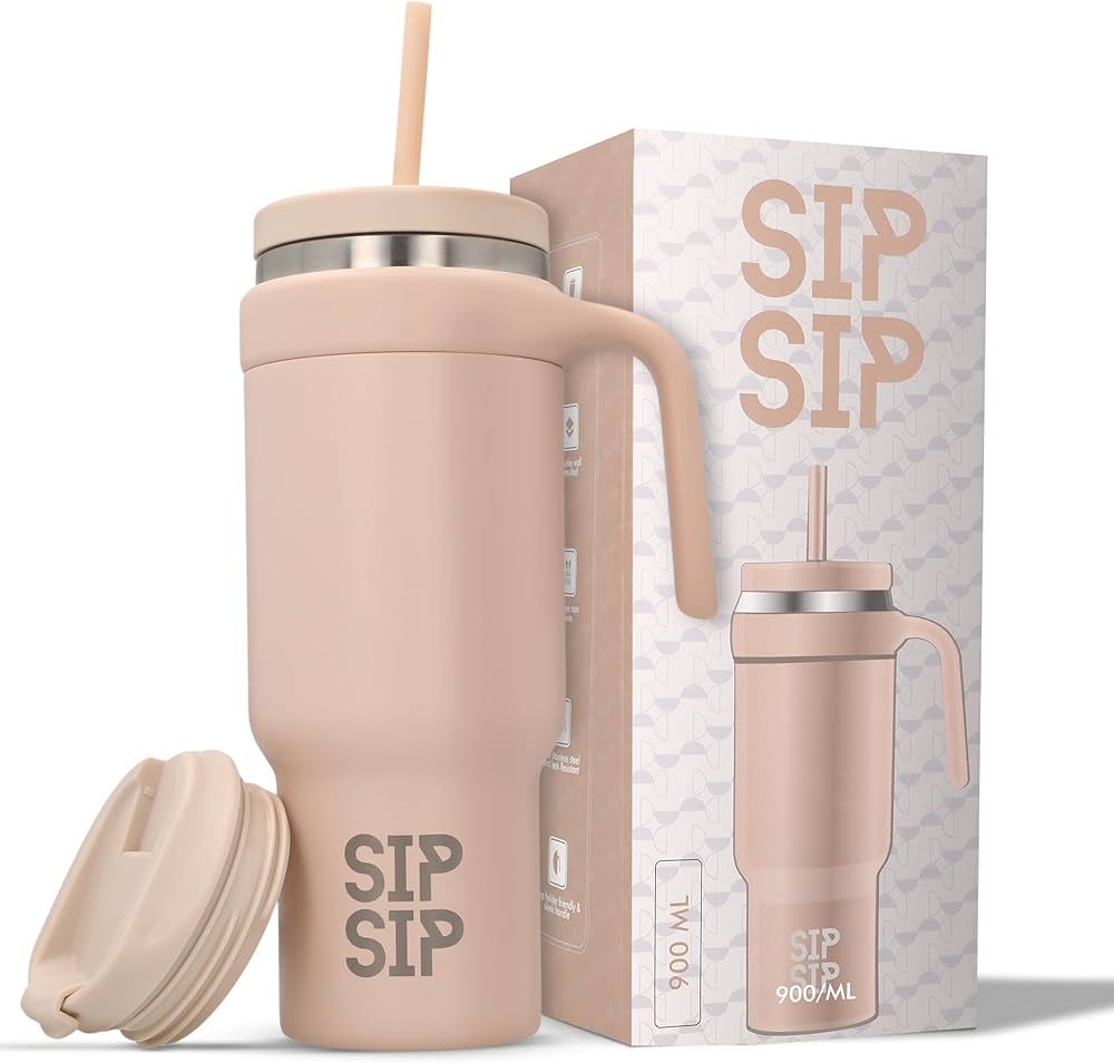 SIP SIP insulted 30oz stainless steel tumbler with handle and straw lid for water, iced coffee an... | Amazon (US)