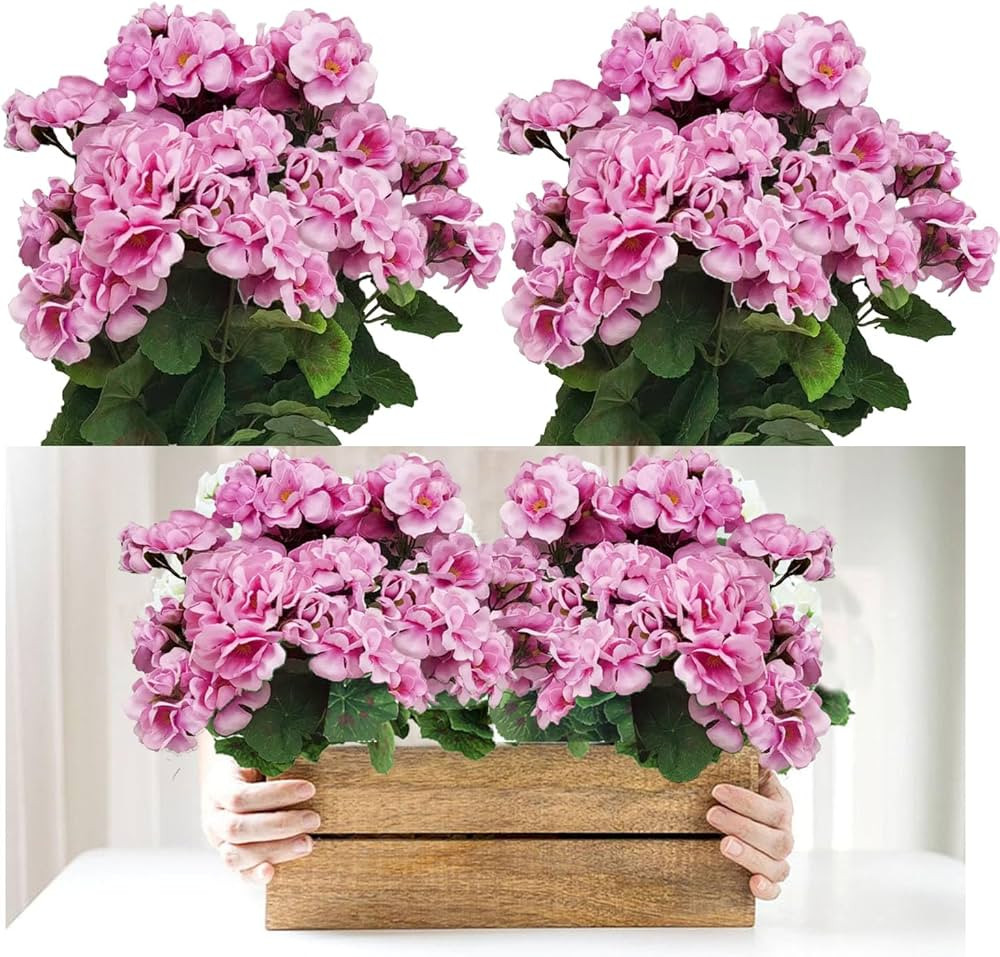 ECYANER 4 Pack Artificial Flowers, 14'' Geranium Silk Flower for Outdoors, UV Resistant Garden Pl... | Amazon (CA)