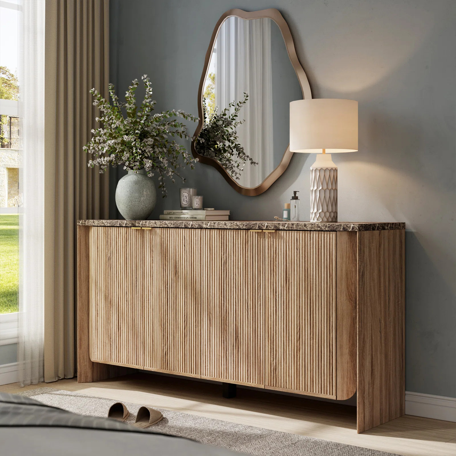 63'' Sideboard Buffet Cabinet With Adjustable Shelves, Wood Fluted Coffee Bar Storage Cabinet, For Kitchen, Dining Room, Living Room | Wayfair North America
