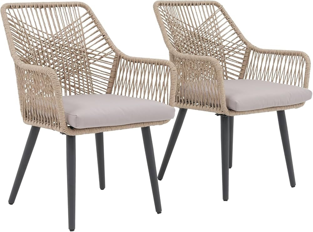 JOIVI Outdoor Dining Chairs Set of 2, 2 Pieces Woven Rope Patio Chairs with Armrest and Seat Cush... | Amazon (US)